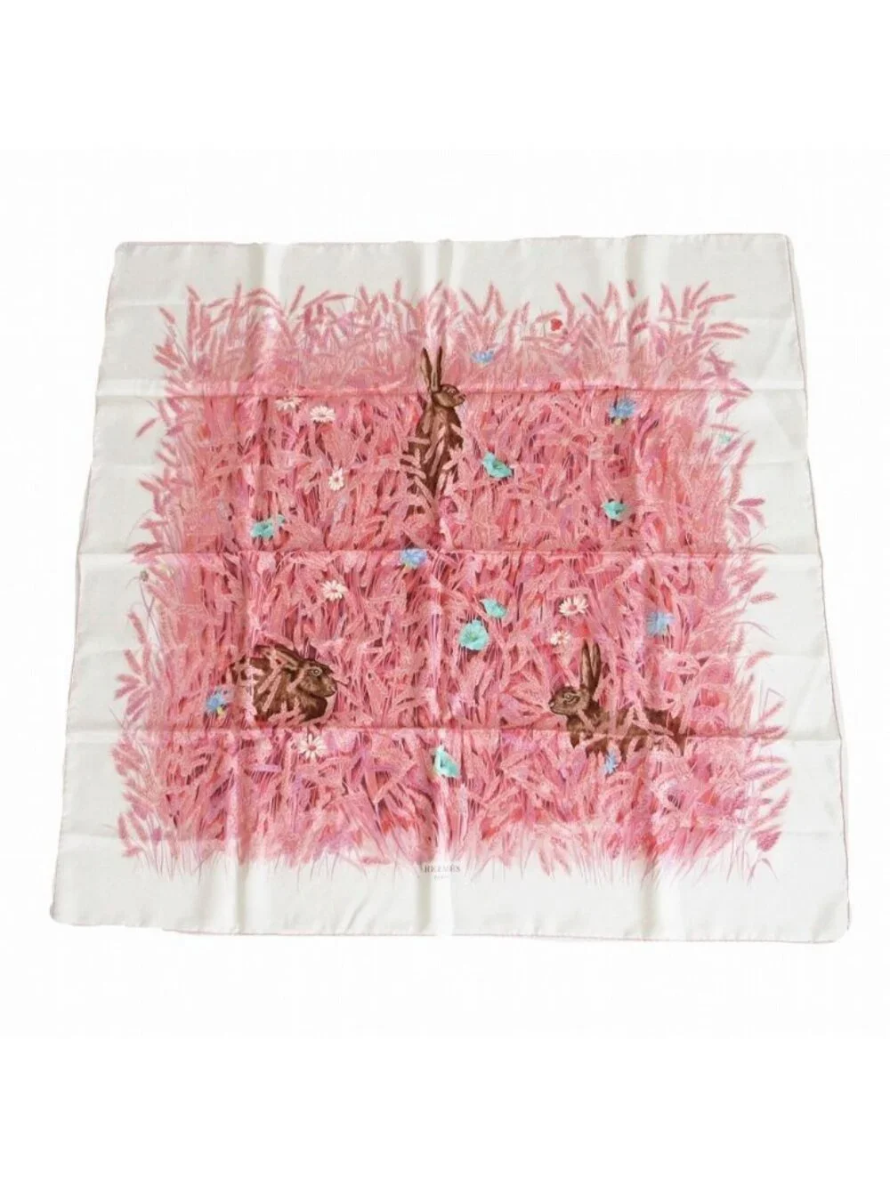 Hermes Scarf Silk Carre 90 Lapins Dans Un Champ de Wheat Field and Rabbit Pink